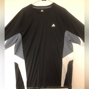 Men's Large Adidas Black, Grey and White Sports Tee, Climalite, Long Sleeve